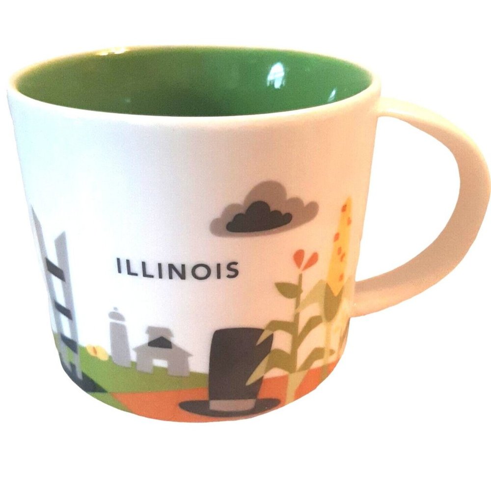 Illinois Mug Starbucks You Are Here Collection Ceramic 14 oz Lincoln Corn